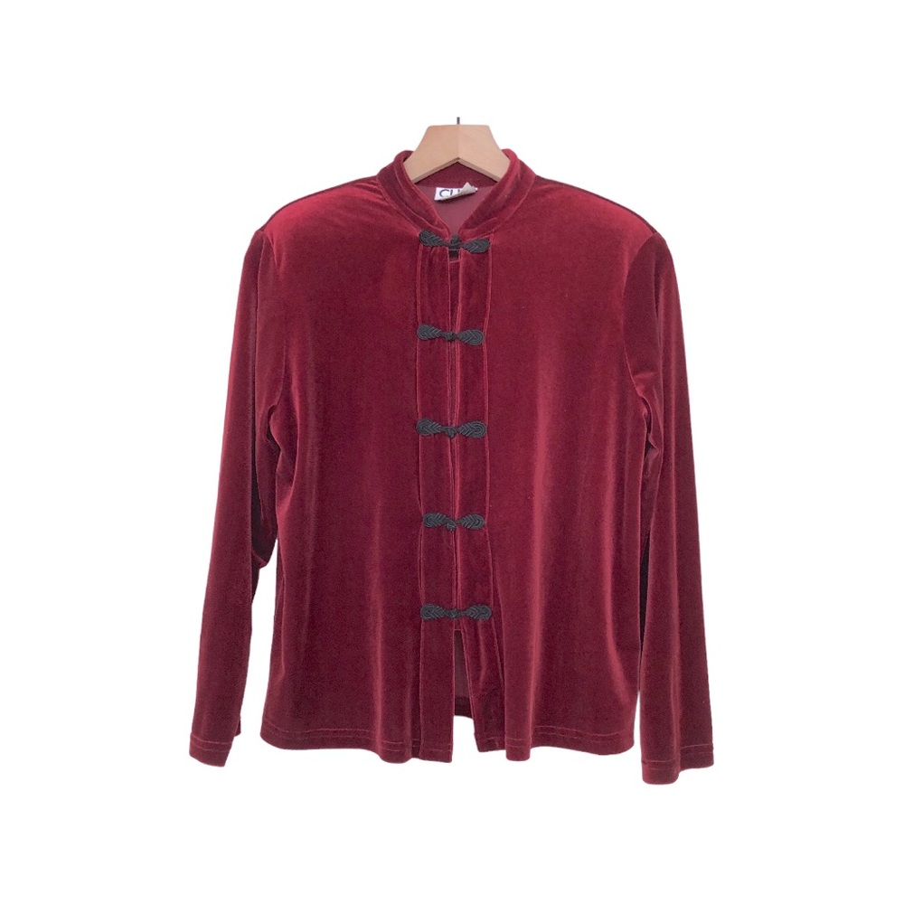 Clio Petite.  Vintage 80s 90s Red. Velvet Long Sleeves Cardigan Size PM